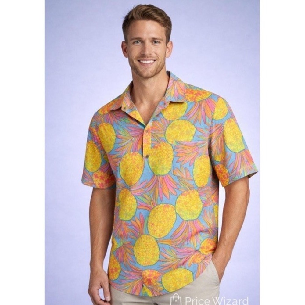 Chubbies Performance Polo Shirt Men's Large Pineapple Neon Tropical Golf Stretch